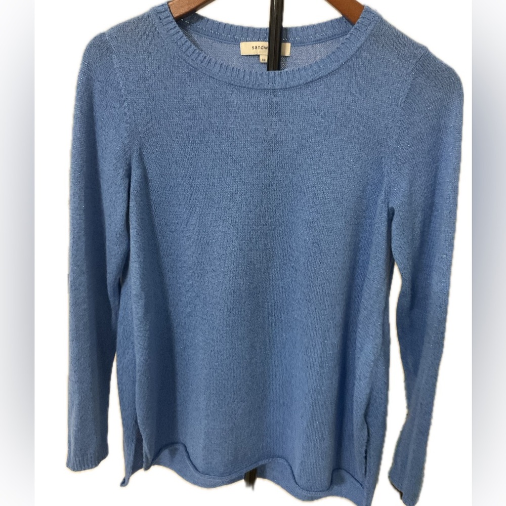 **Sandwich Blue Metallic Scoop Neck Knit Pullover.